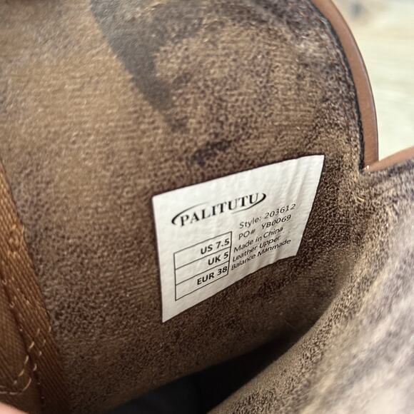 Palitutu Brown Leather Western Cowboy Boots Women’s 7.5 Floral Stitch Pull-On - Picture 7 of 7